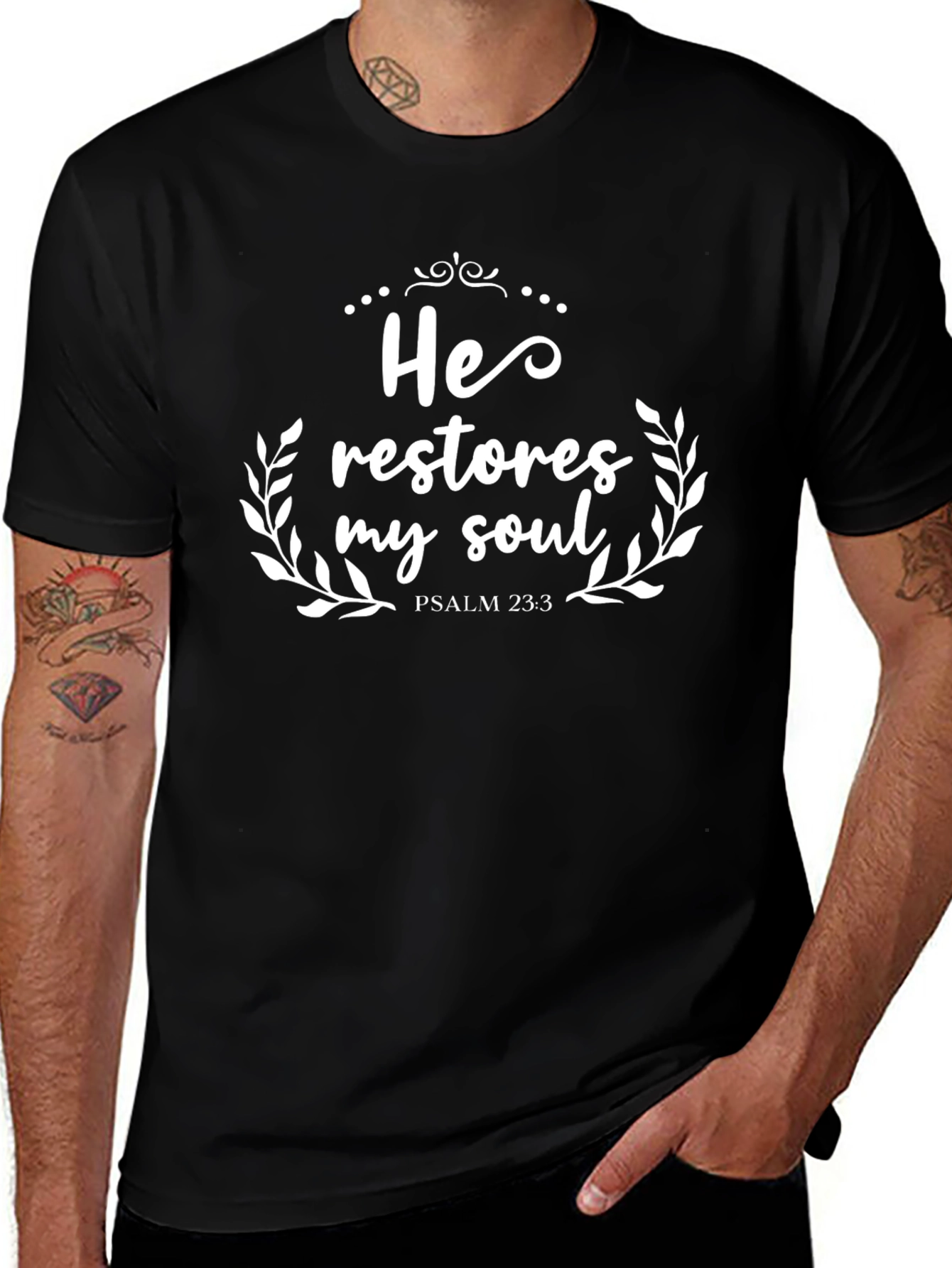 He Restores My Soul Black Christian T-Shirt