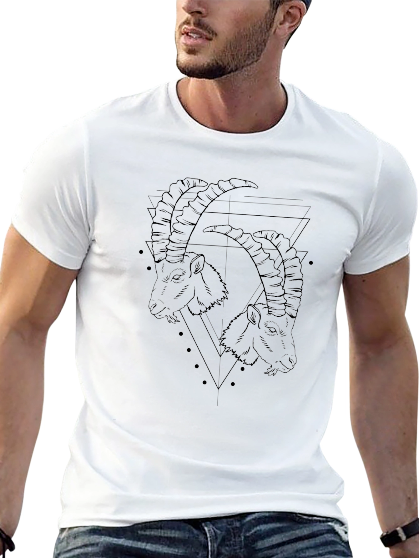 Geometric Goat Head Graphic Print T-Shirt