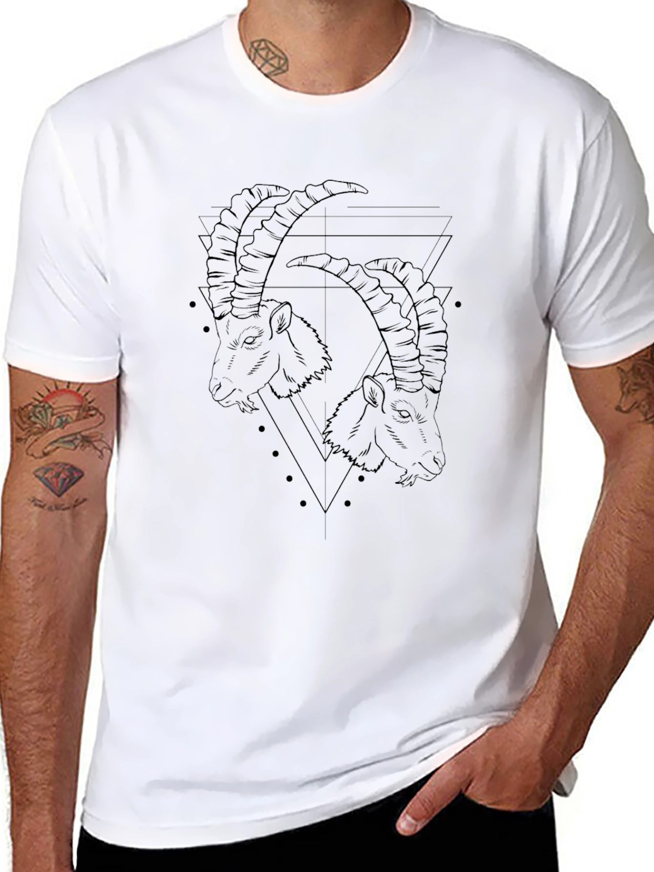 Geometric Goat Head Graphic Print T-Shirt