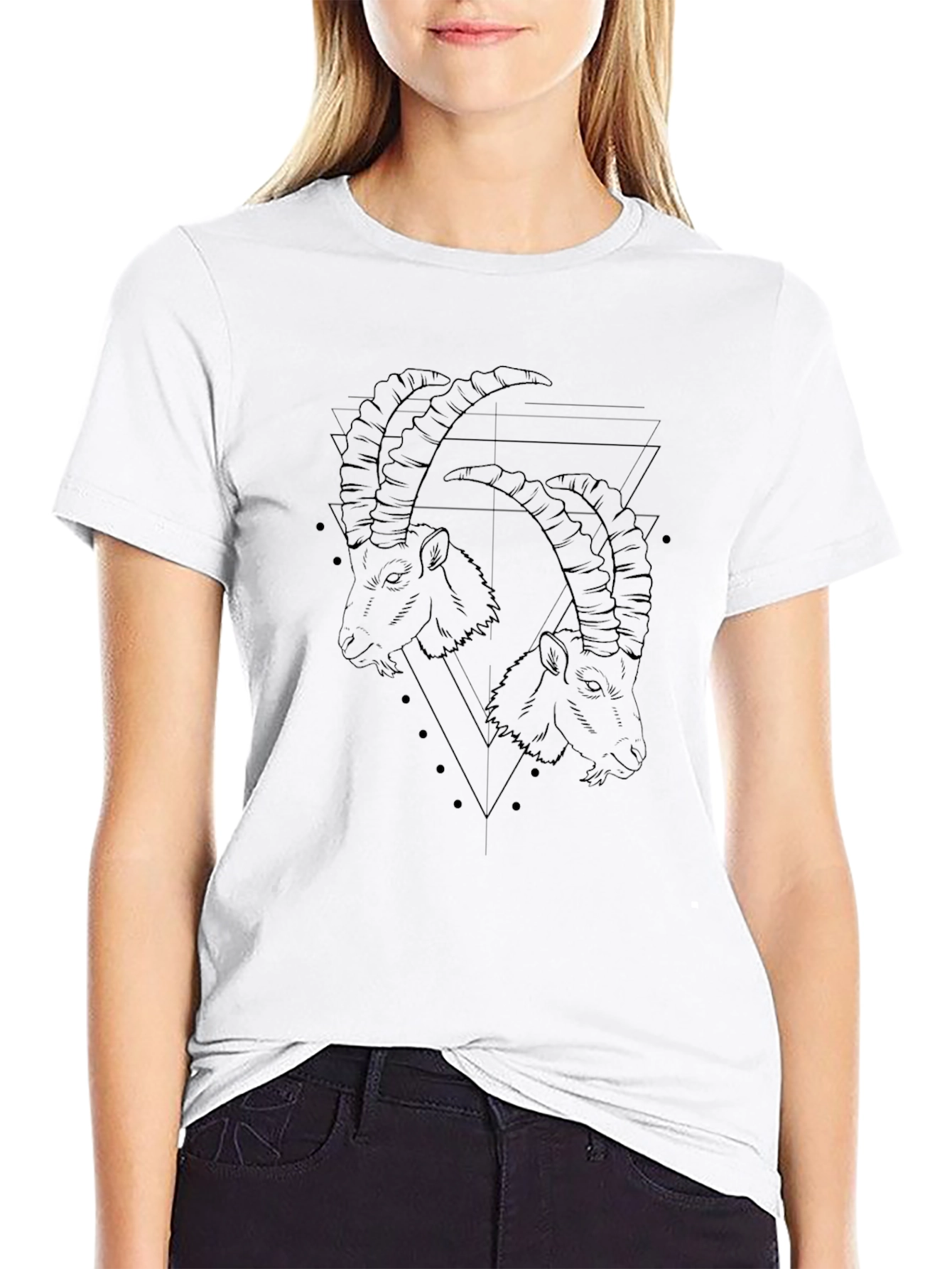 Geometric Goat Head Graphic Print T-Shirt