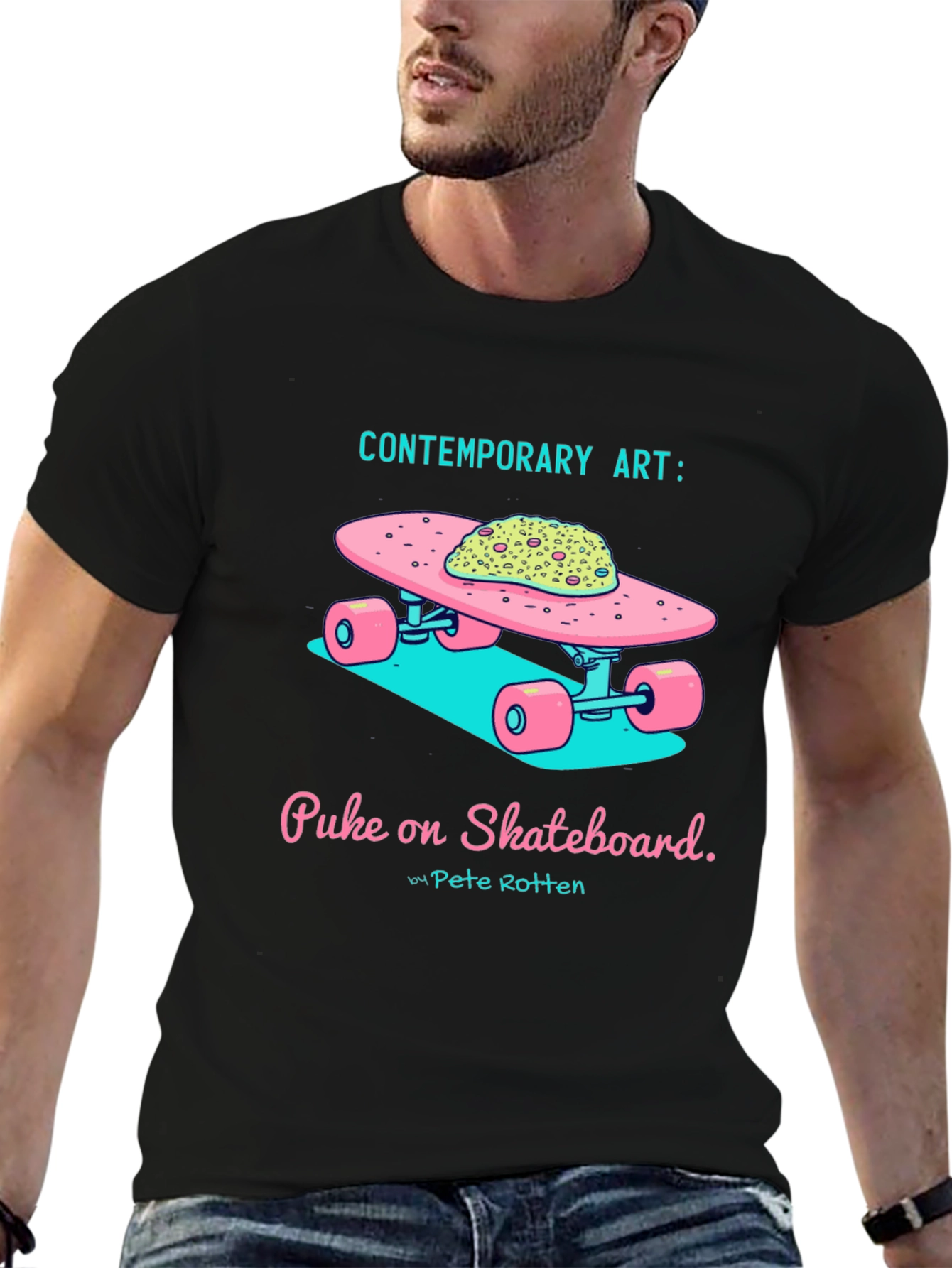 Contemporary Art: Puke on Skateboard Graphic Tee