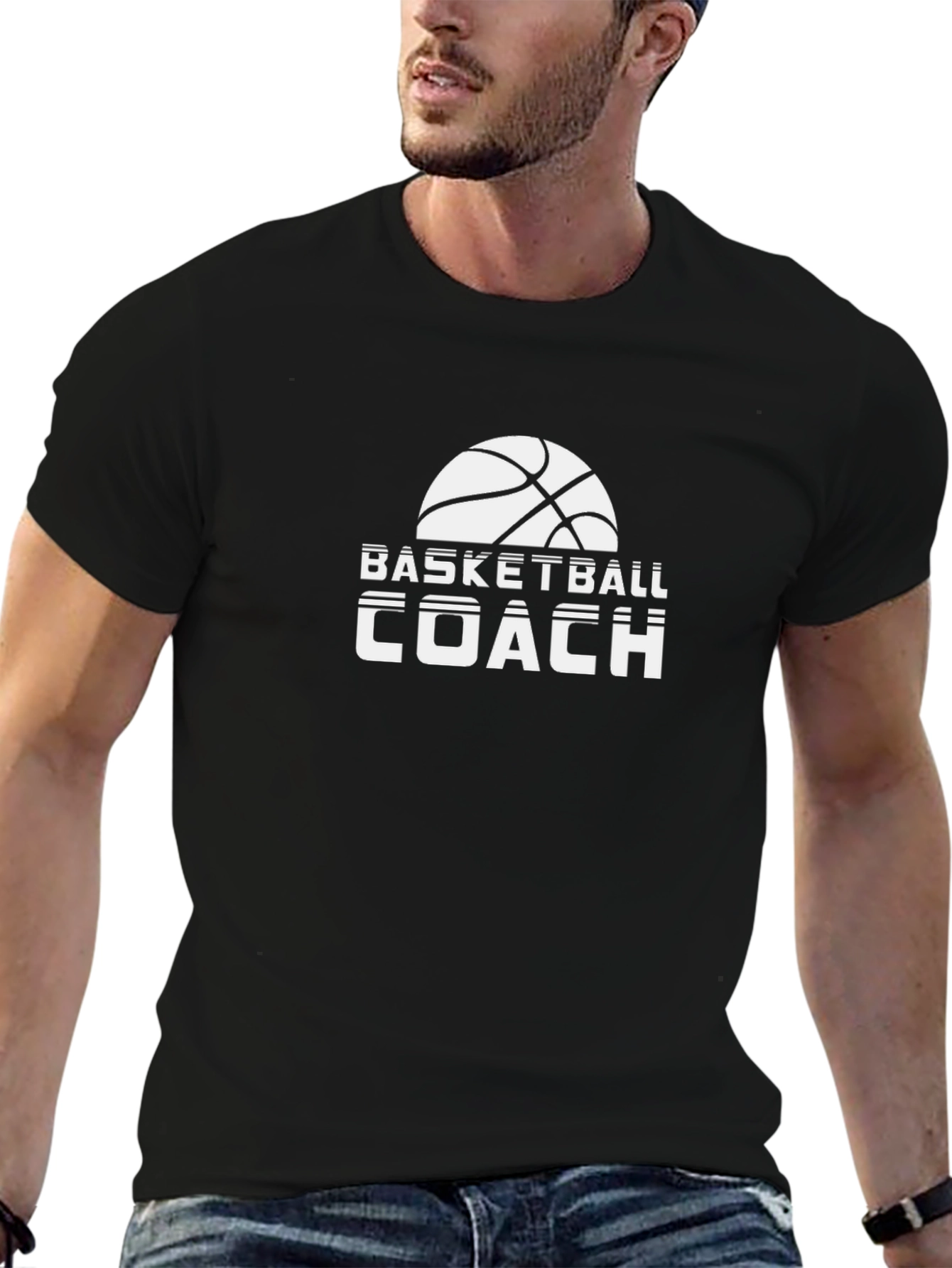 Basketball Coach Graphic Tee - Black Cotton T-Shirt