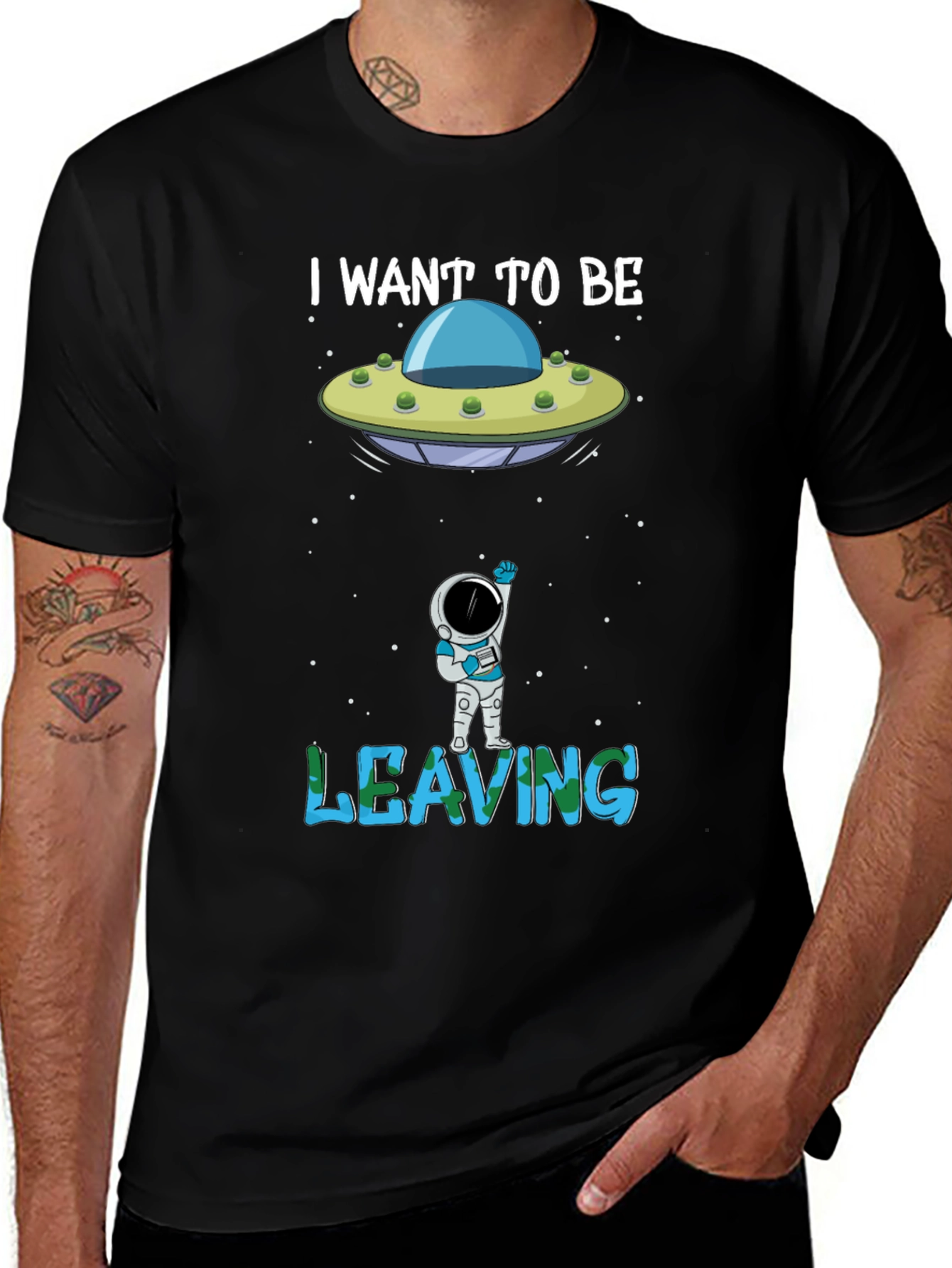 I Want to Be Leaving T-Shirt Astronaut Alien UFO