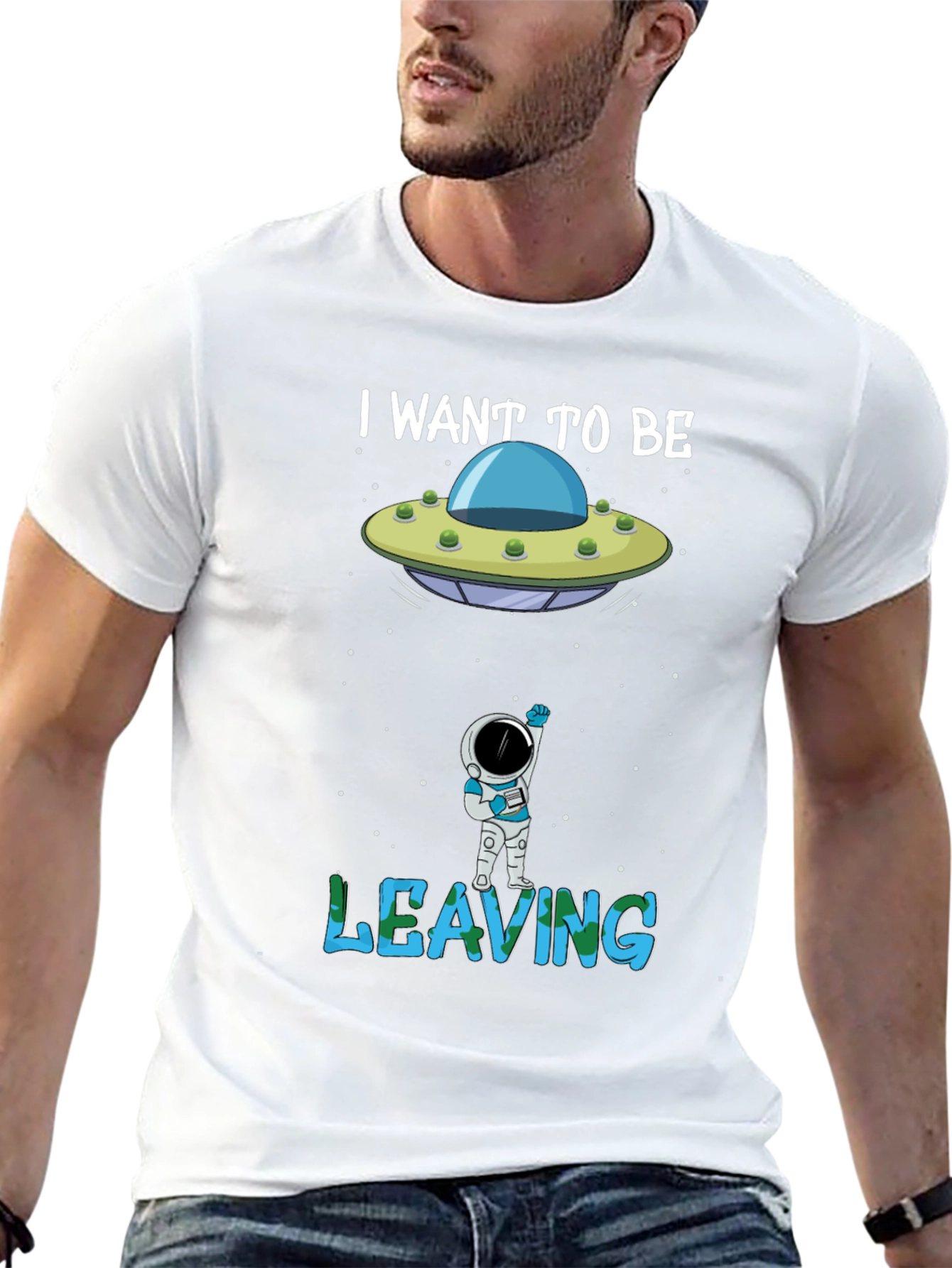 I Want to Be Leaving T-Shirt Astronaut Alien UFO