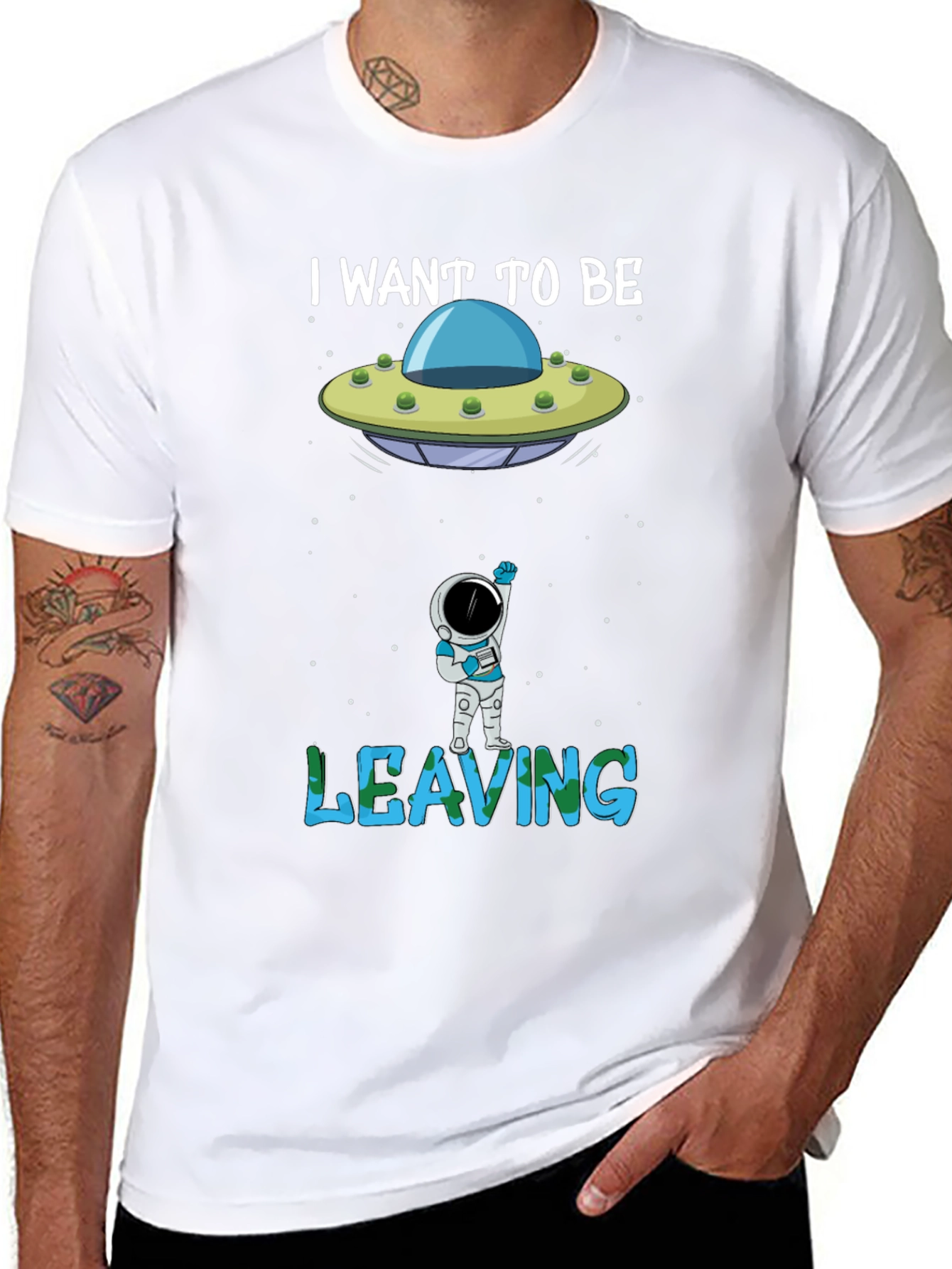I Want to Be Leaving T-Shirt Astronaut Alien UFO