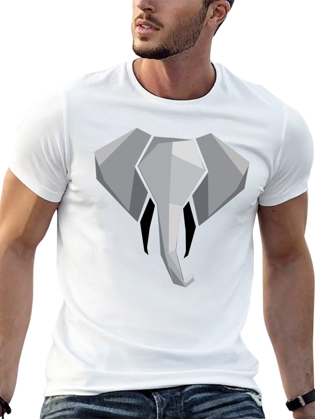 Geometric Elephant Graphic Tee - Black Cotton Shirt