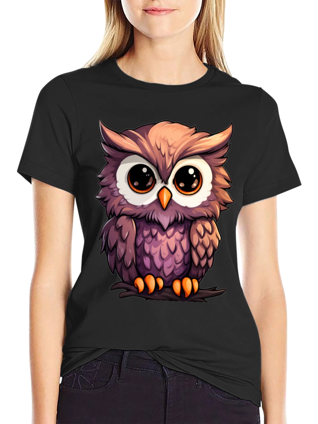 Cute Owl Graphic Tee - Mens Black T-Shirt