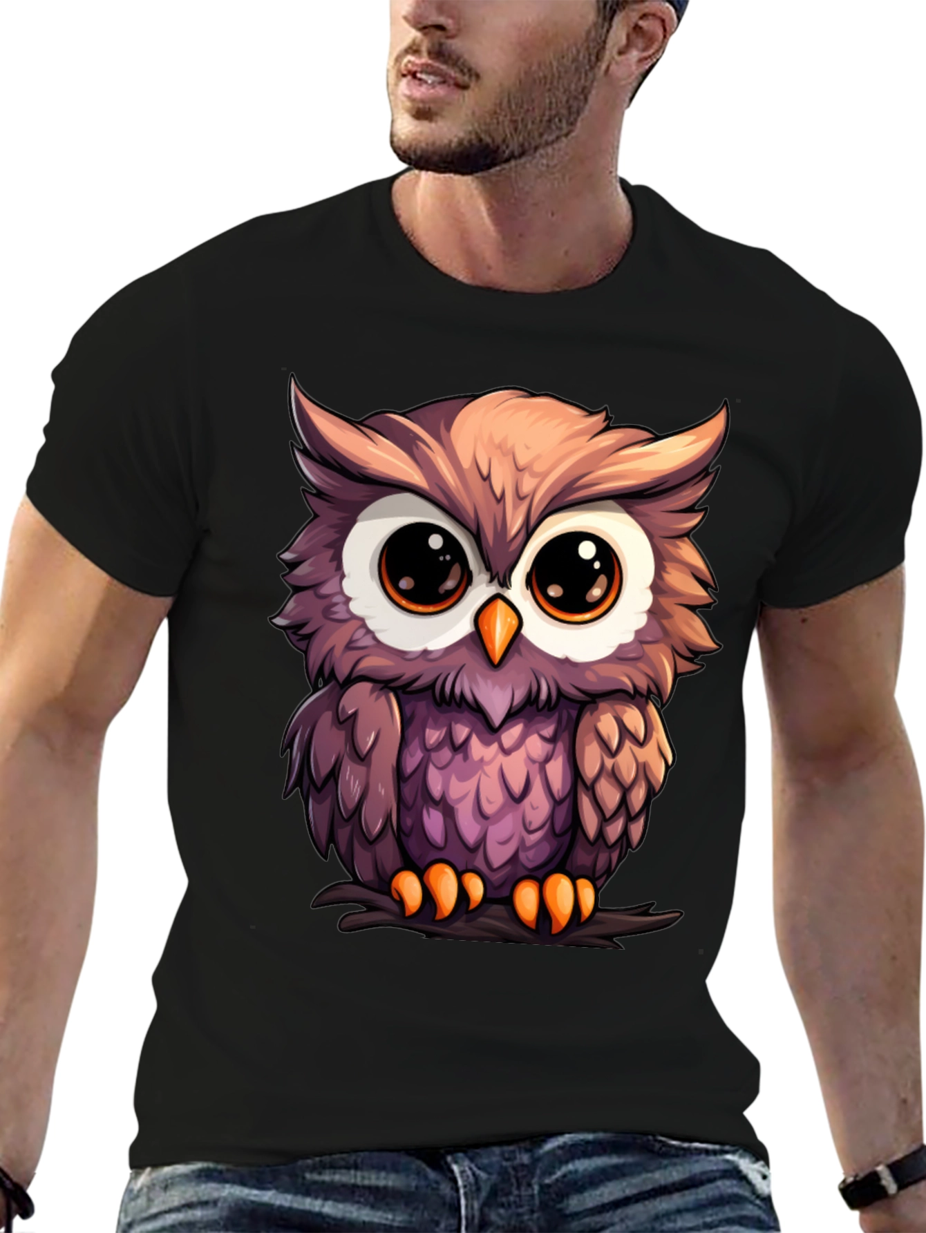 Cute Owl Graphic Tee - Mens Black T-Shirt