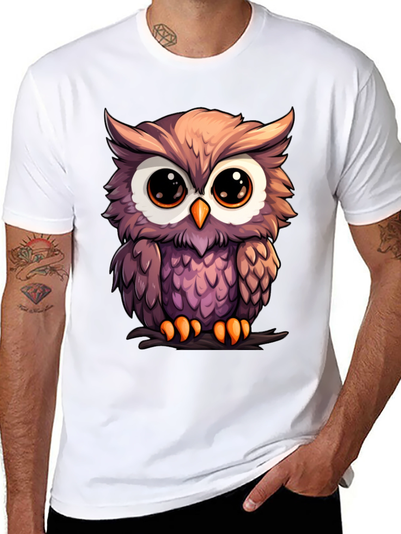 Cute Owl Graphic Tee - Mens Black T-Shirt