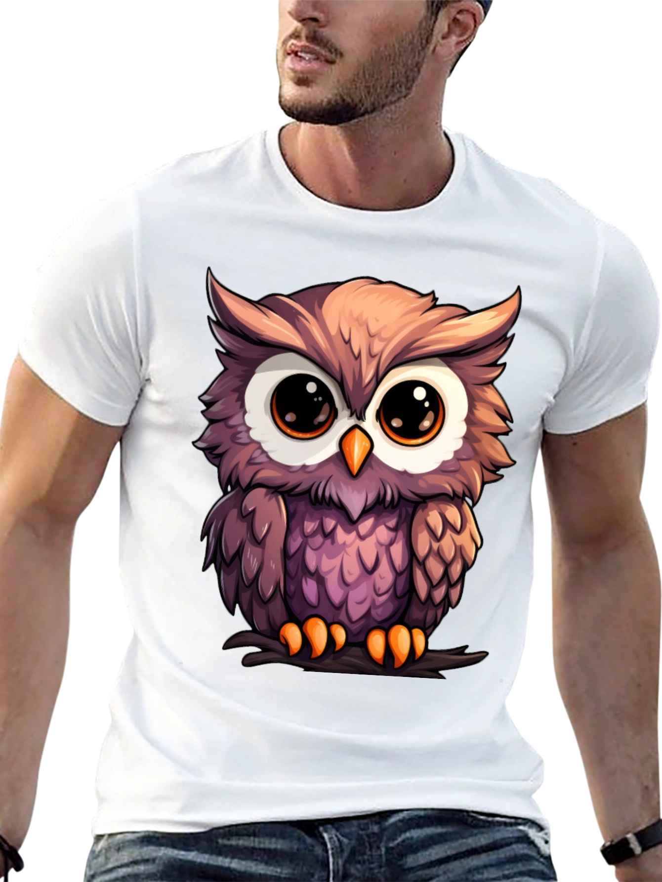 Cute Owl Graphic Tee - Mens Black T-Shirt