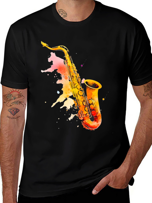 Saxophone Watercolor Graphic Tee - Music Lover Shirt