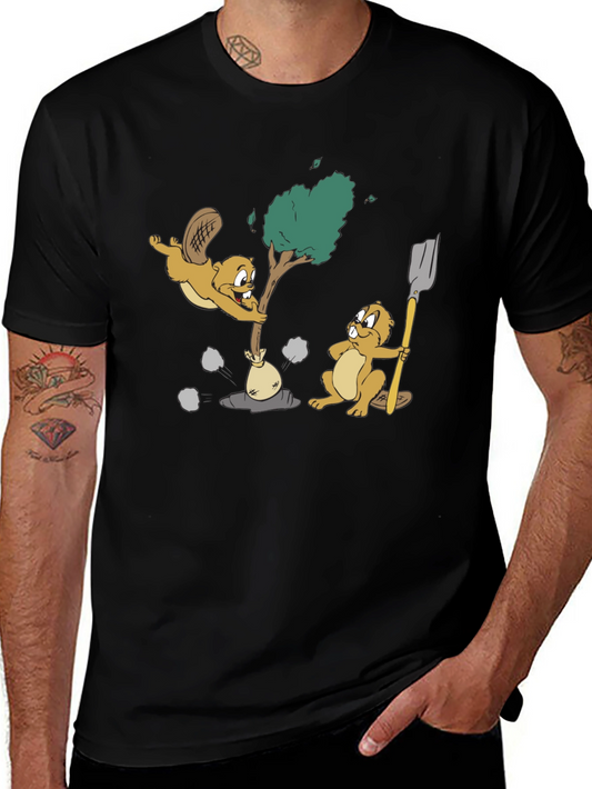 Funny Beaver Cartoon Black T-Shirt