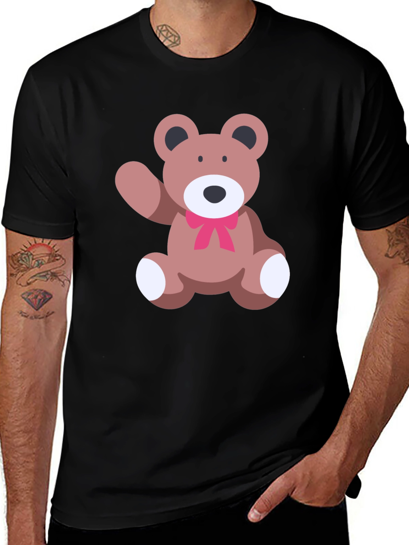 Cute Teddy Bear Graphic Black T-Shirt
