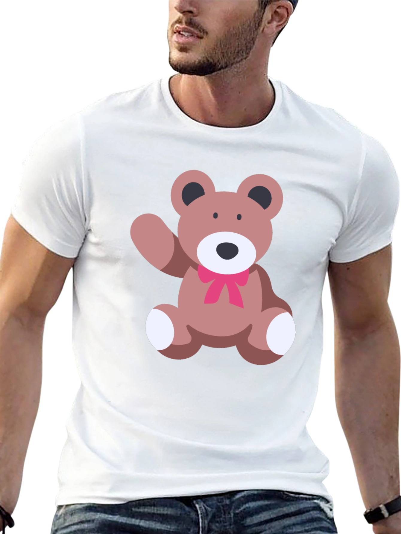 Cute Teddy Bear Graphic Black T-Shirt