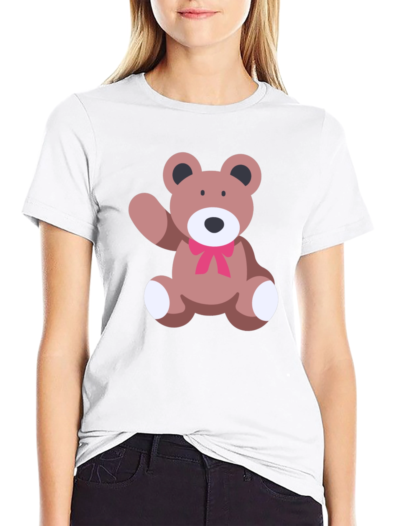 Cute Teddy Bear Graphic Black T-Shirt
