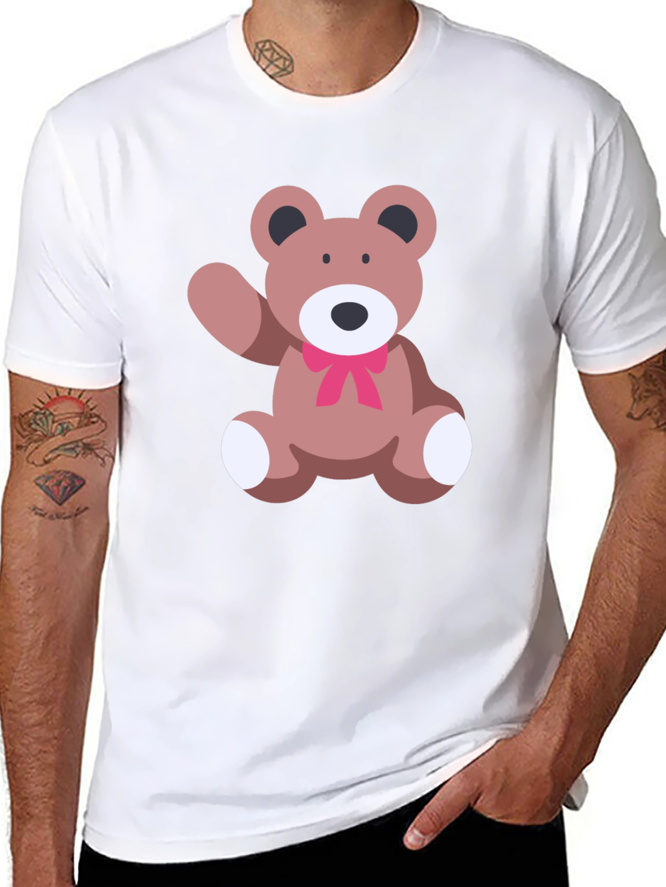 Cute Teddy Bear Graphic Black T-Shirt
