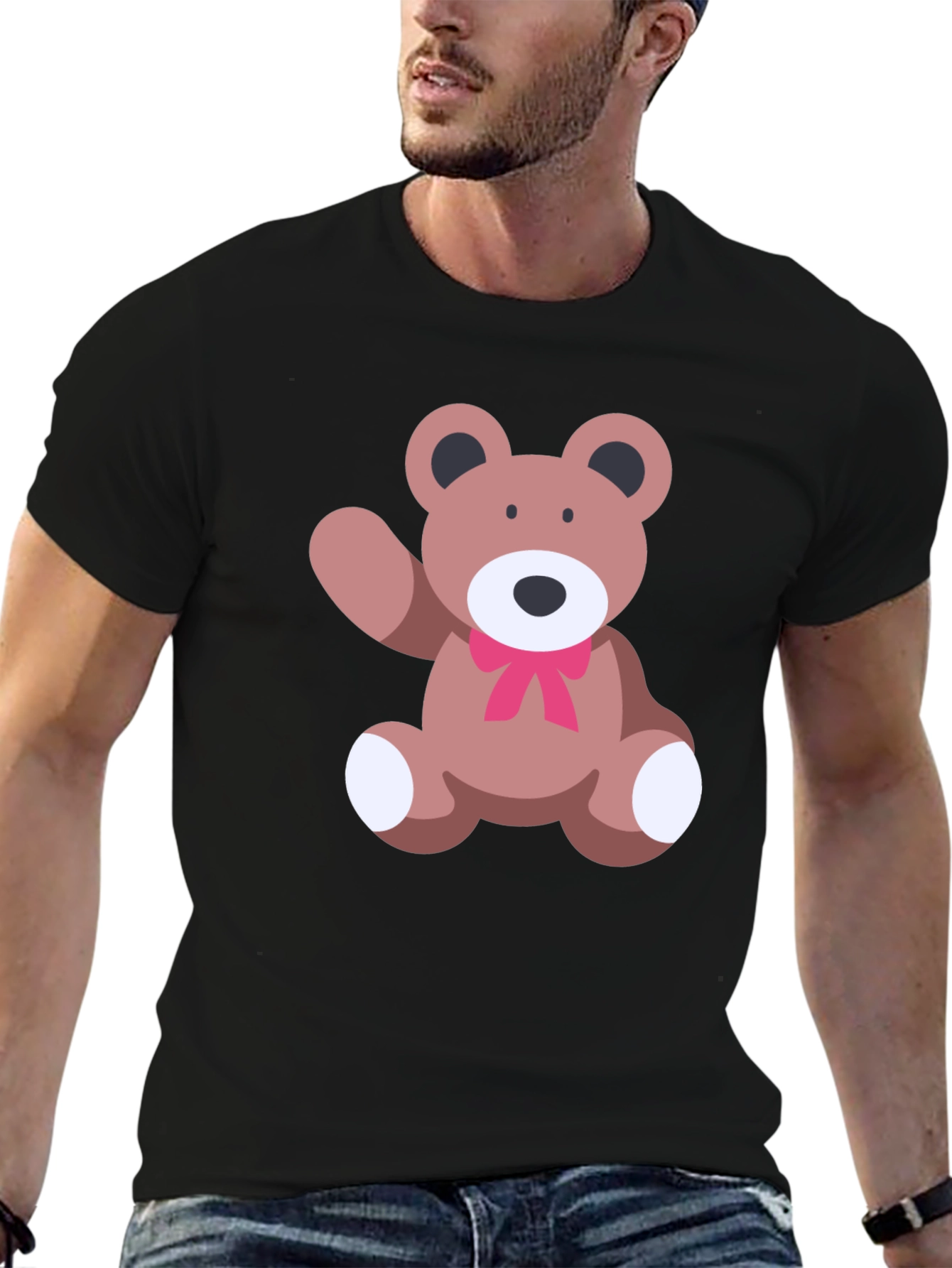 Cute Teddy Bear Graphic Black T-Shirt