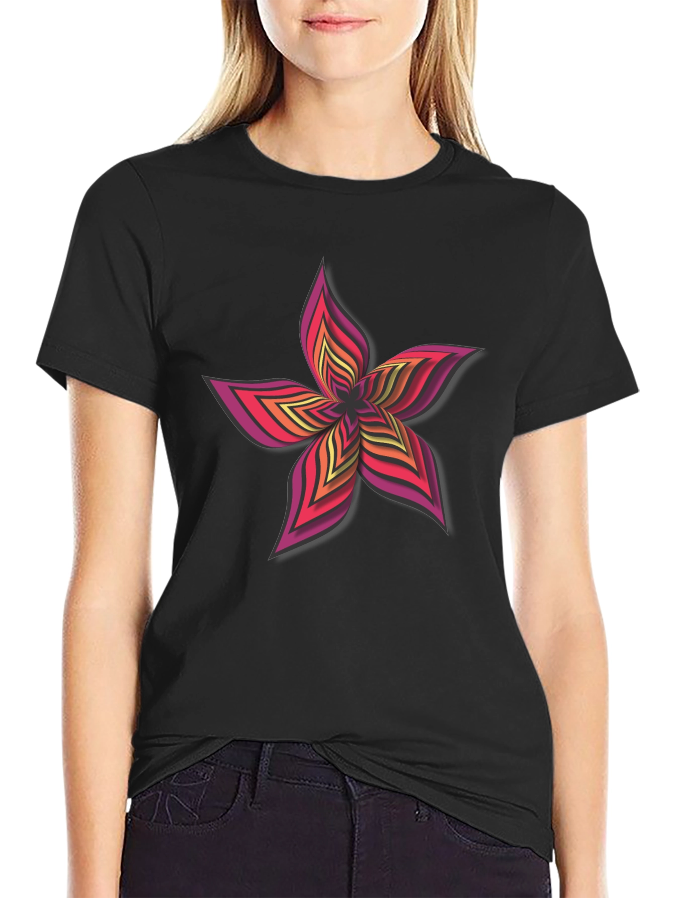 Bold Floral Graphic Print T-Shirt - Casual Wear
