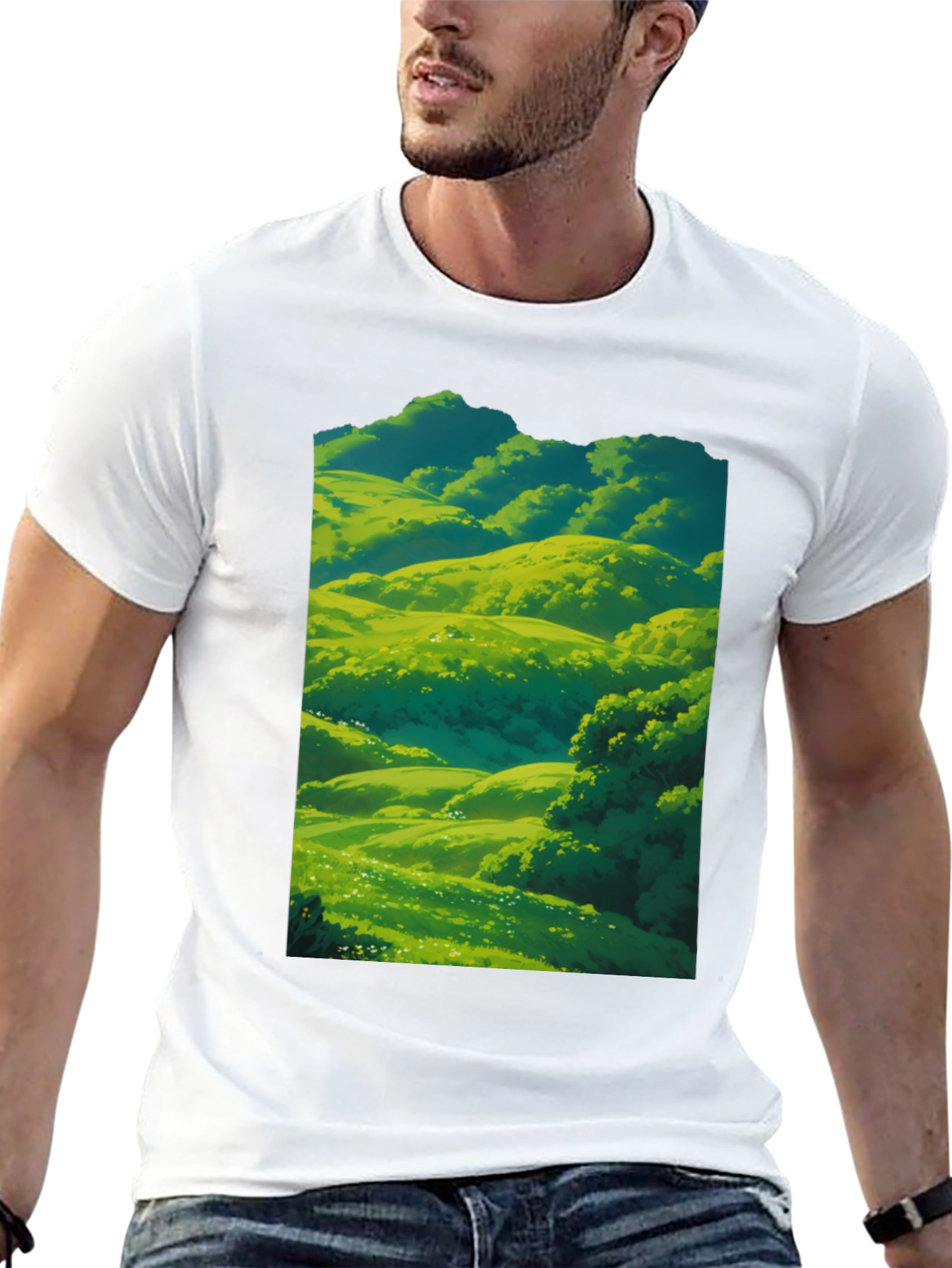 Green Meadow Landscape Graphic T-Shirt