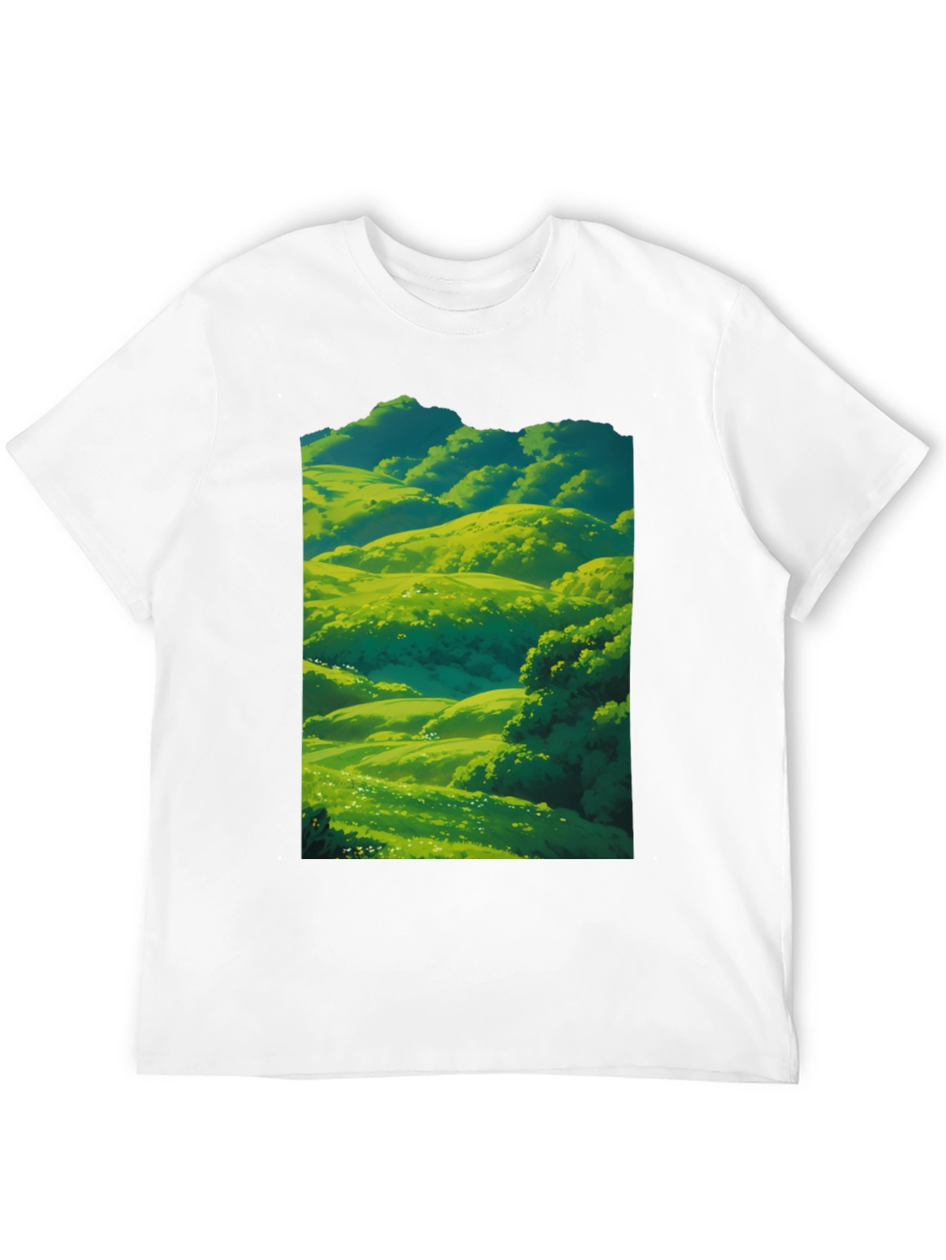 Green Meadow Landscape Graphic T-Shirt