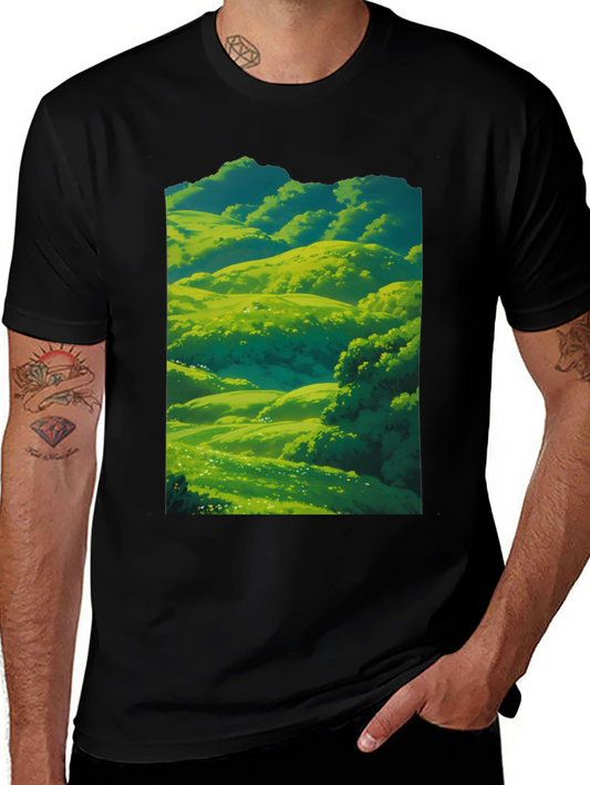 Green Meadow Landscape Graphic T-Shirt