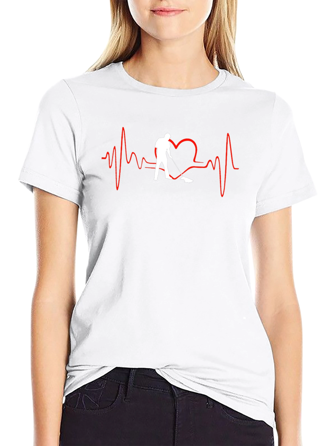 Heartbeat Hockey Player Black T-Shirt