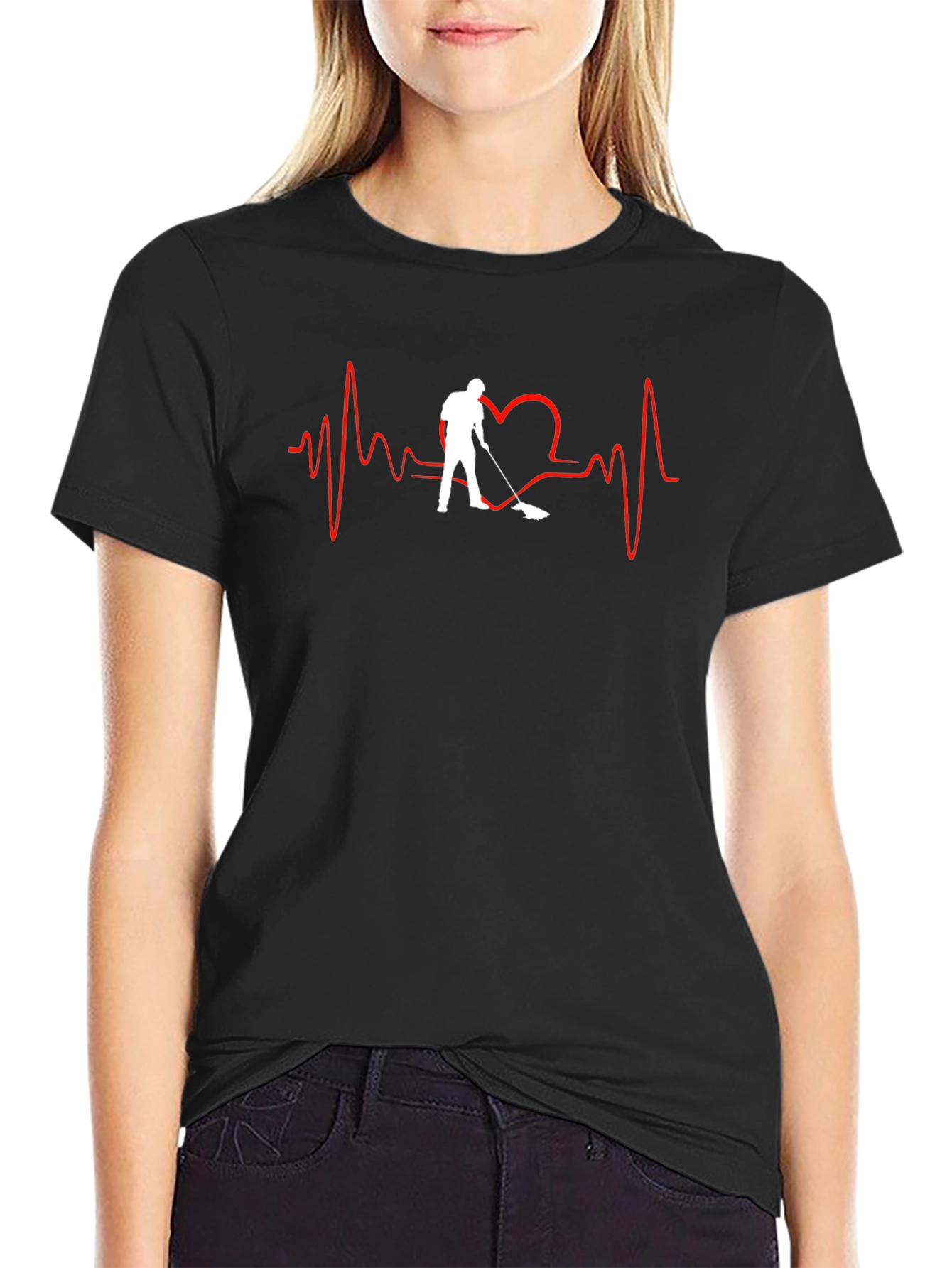 Heartbeat Hockey Player Black T-Shirt
