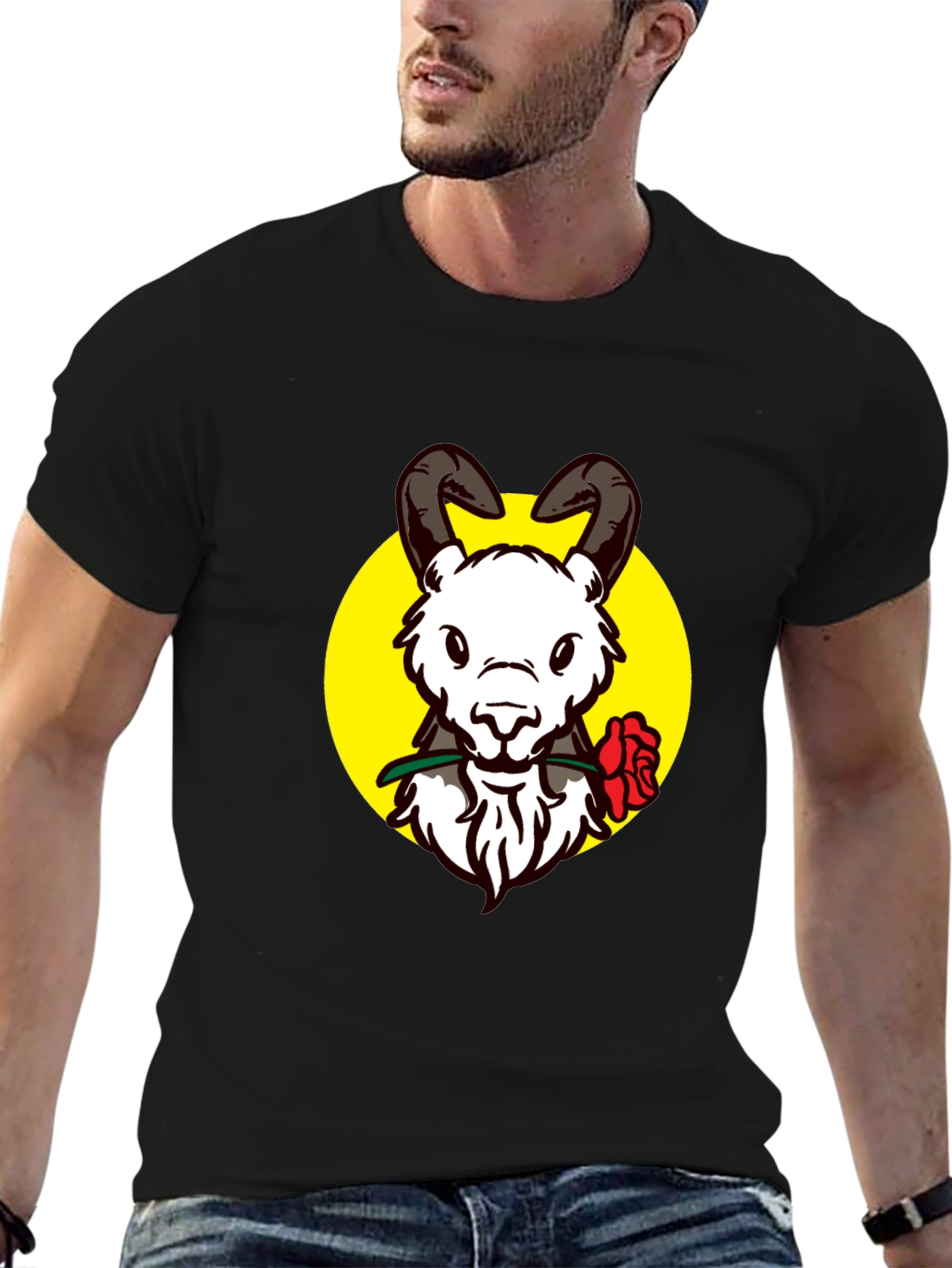 Ram Rose Graphic Tee - Stylish Black T-Shirt