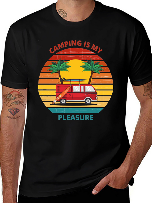 Camping is My Pleasure T-Shirt Retro Van Palm Tree Tee