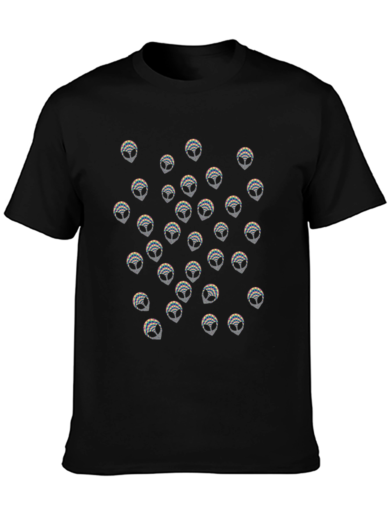 Alien Head Pattern Black T-Shirt