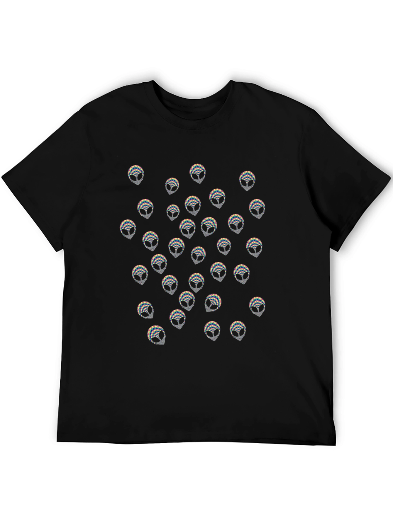 Alien Head Pattern Black T-Shirt