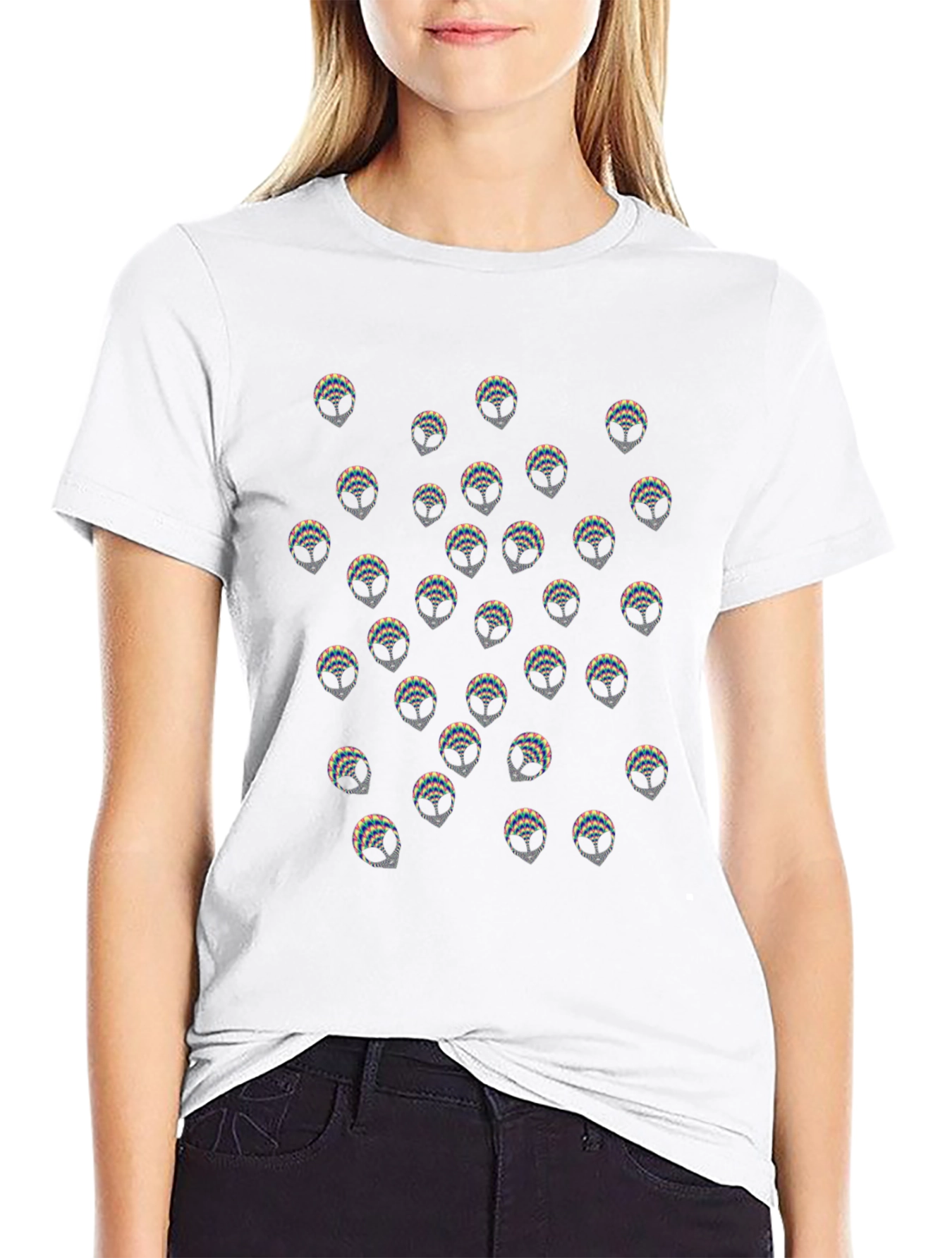 Alien Head Pattern Black T-Shirt