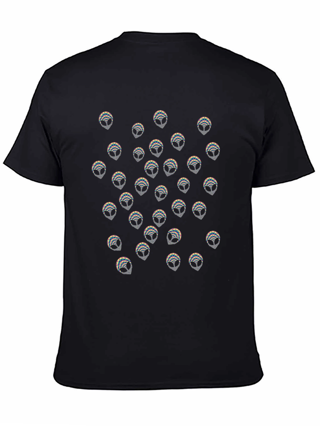 Alien Head Pattern Black T-Shirt