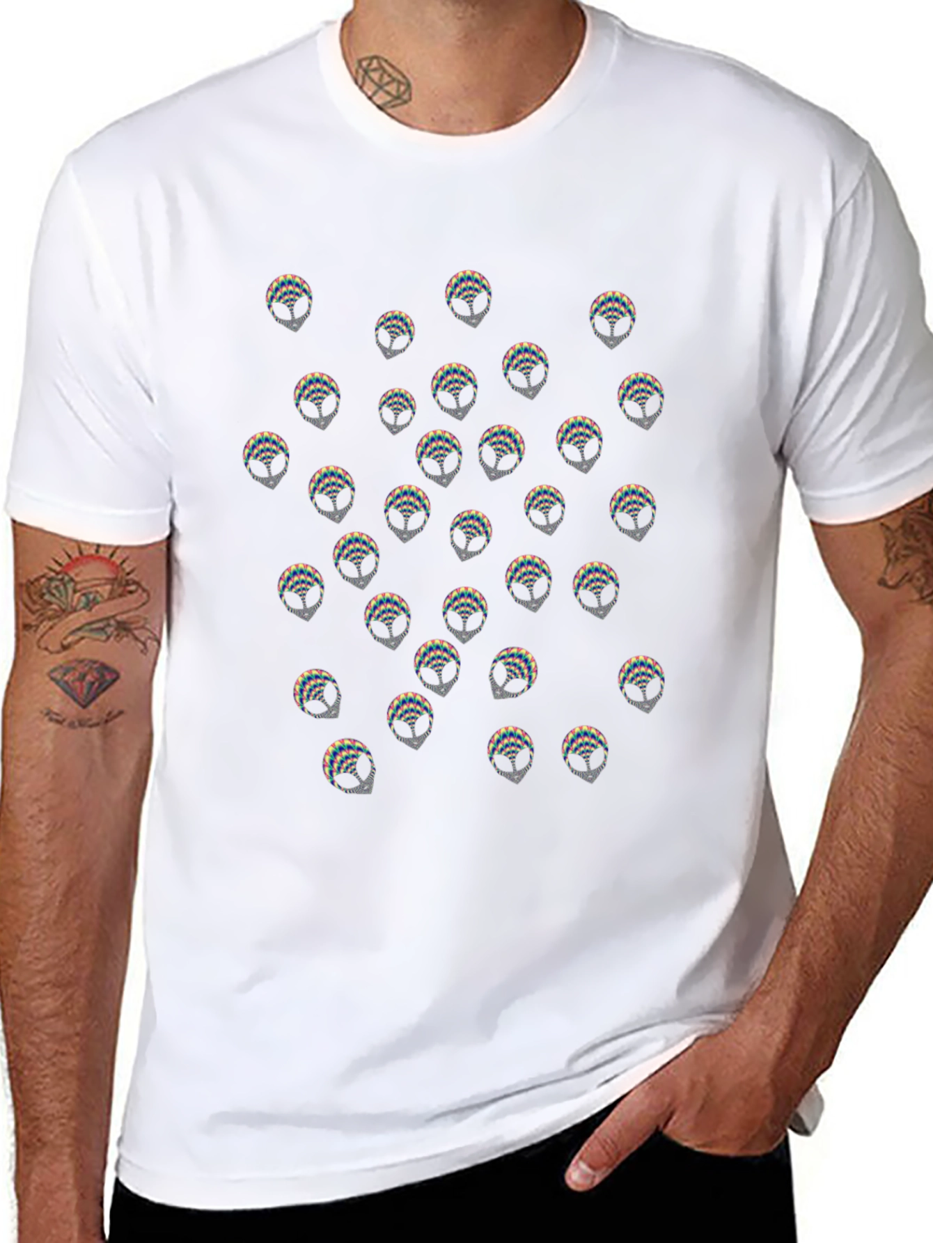 Alien Head Pattern Black T-Shirt