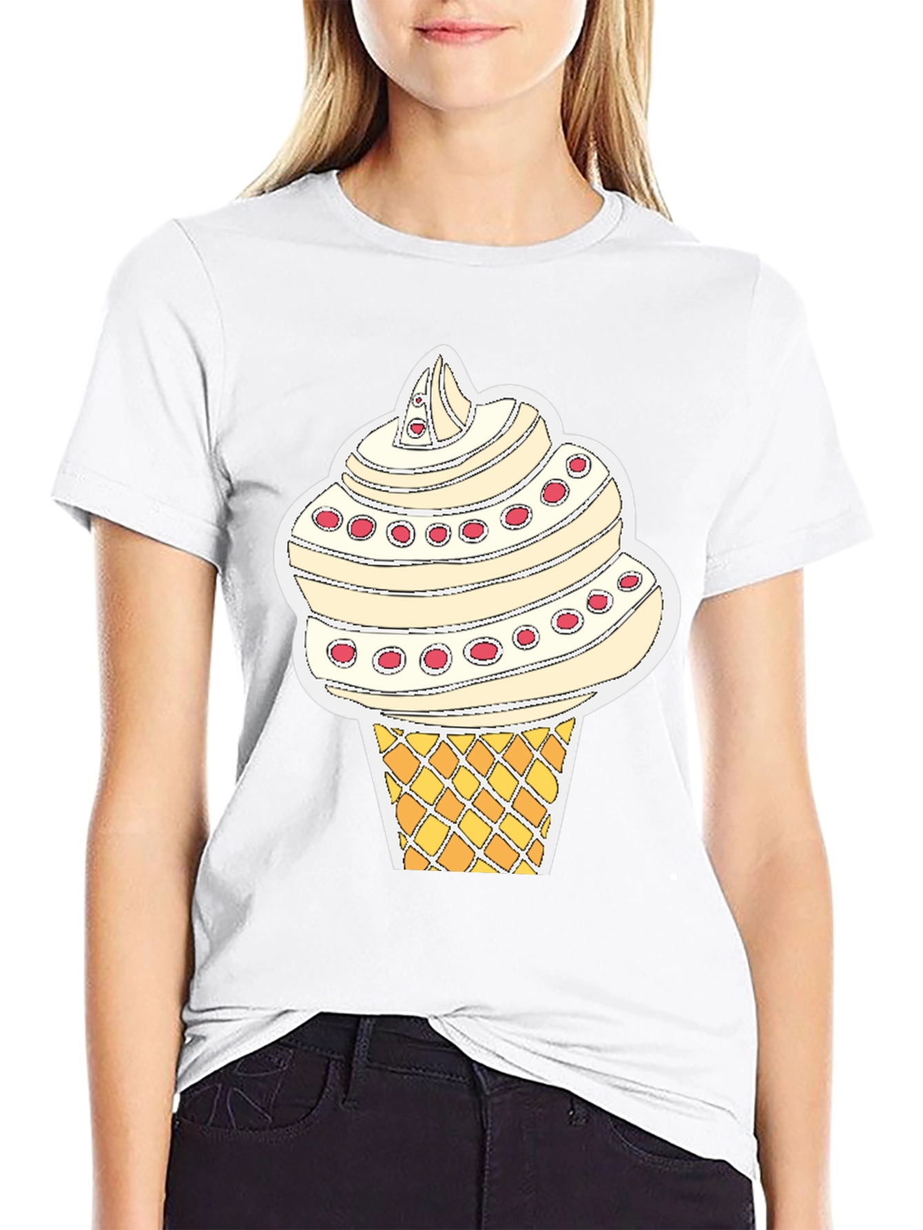 Ice Cream Cone Graphic Tee - Black Cotton T-Shirt