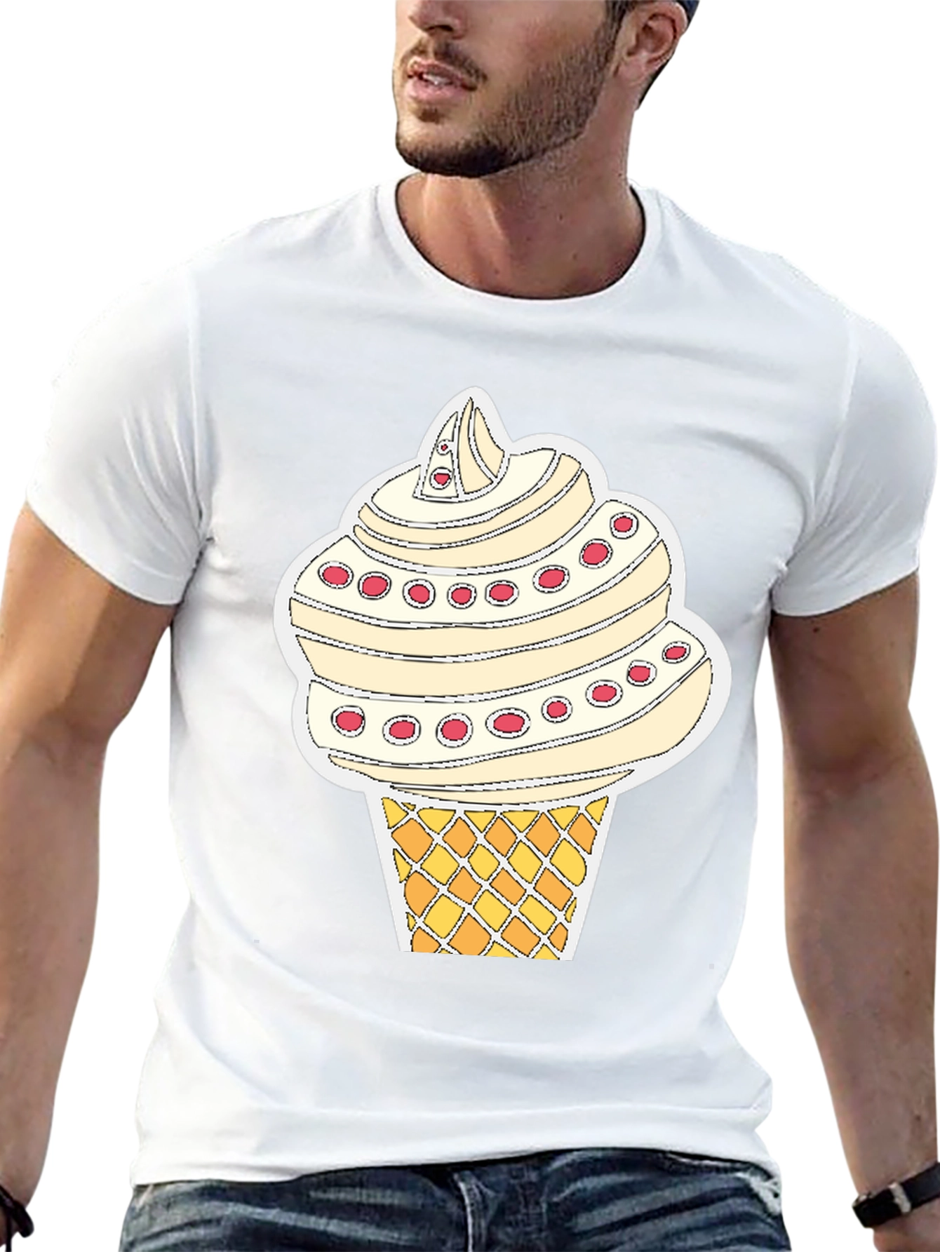 Ice Cream Cone Graphic Tee - Black Cotton T-Shirt