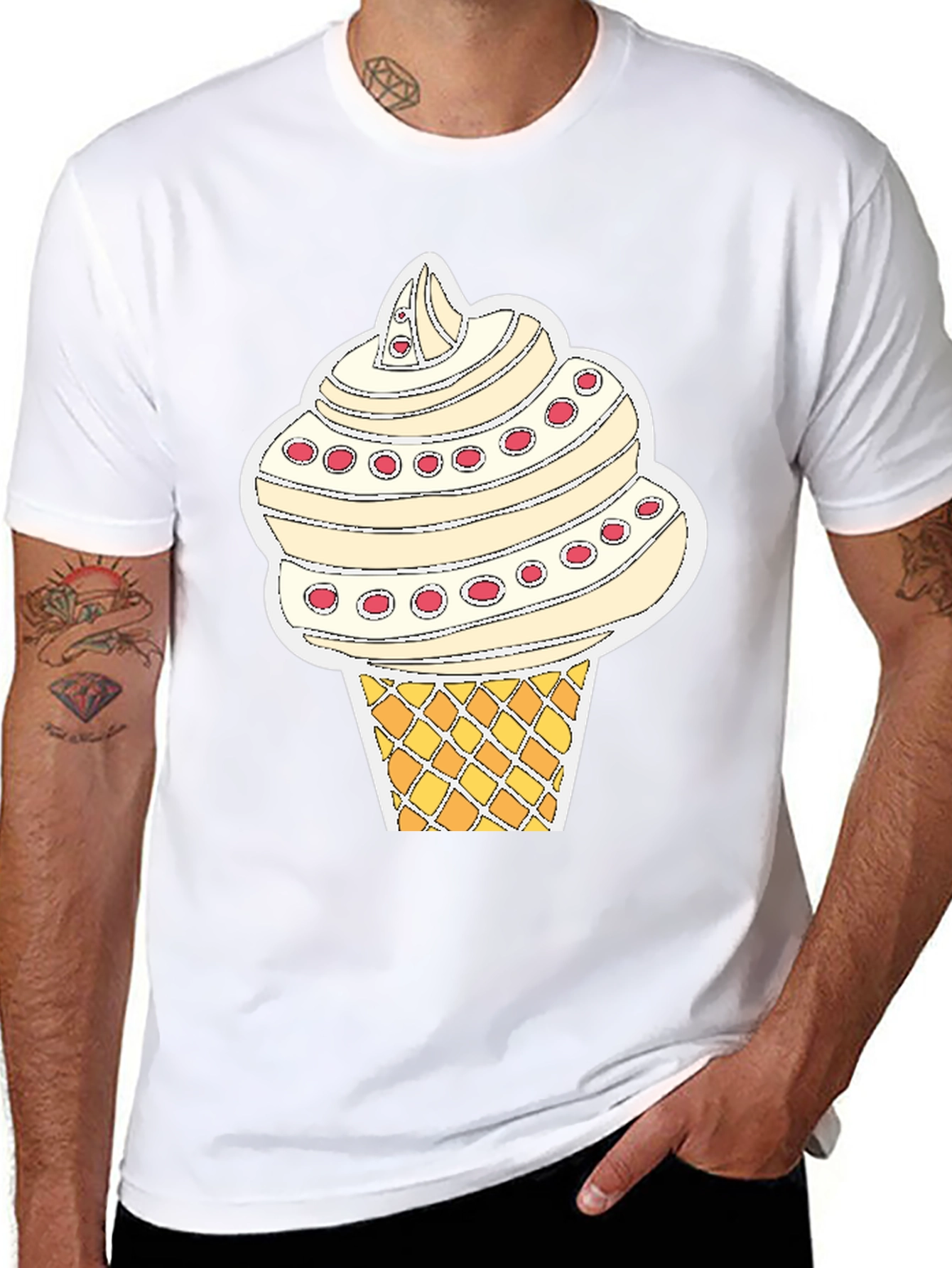 Ice Cream Cone Graphic Tee - Black Cotton T-Shirt