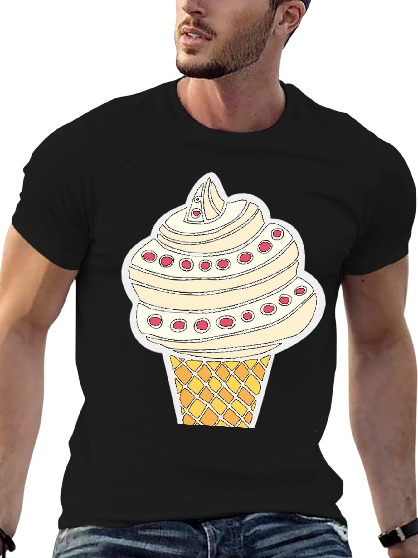 Ice Cream Cone Graphic Tee - Black Cotton T-Shirt