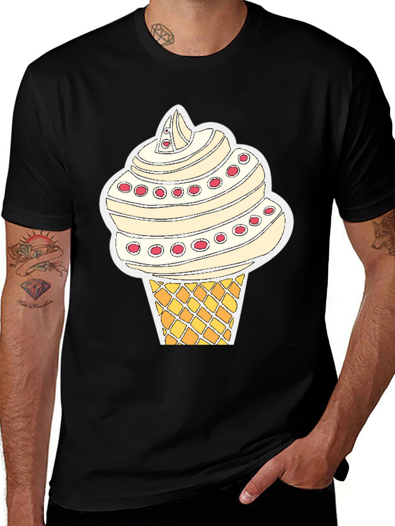 Ice Cream Cone Graphic Tee - Black Cotton T-Shirt