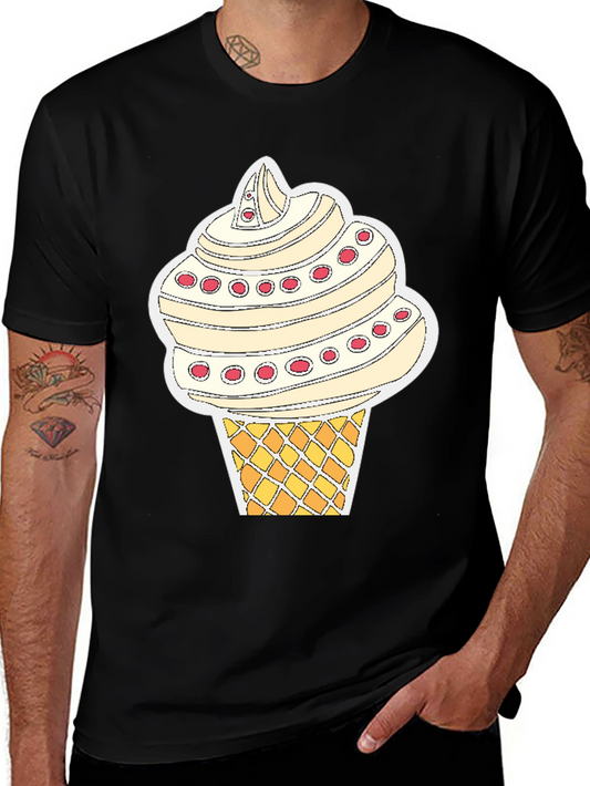 Ice Cream Cone Graphic Tee - Black Cotton T-Shirt