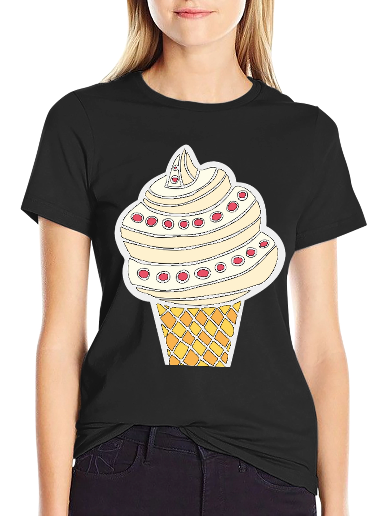Ice Cream Cone Graphic Tee - Black Cotton T-Shirt