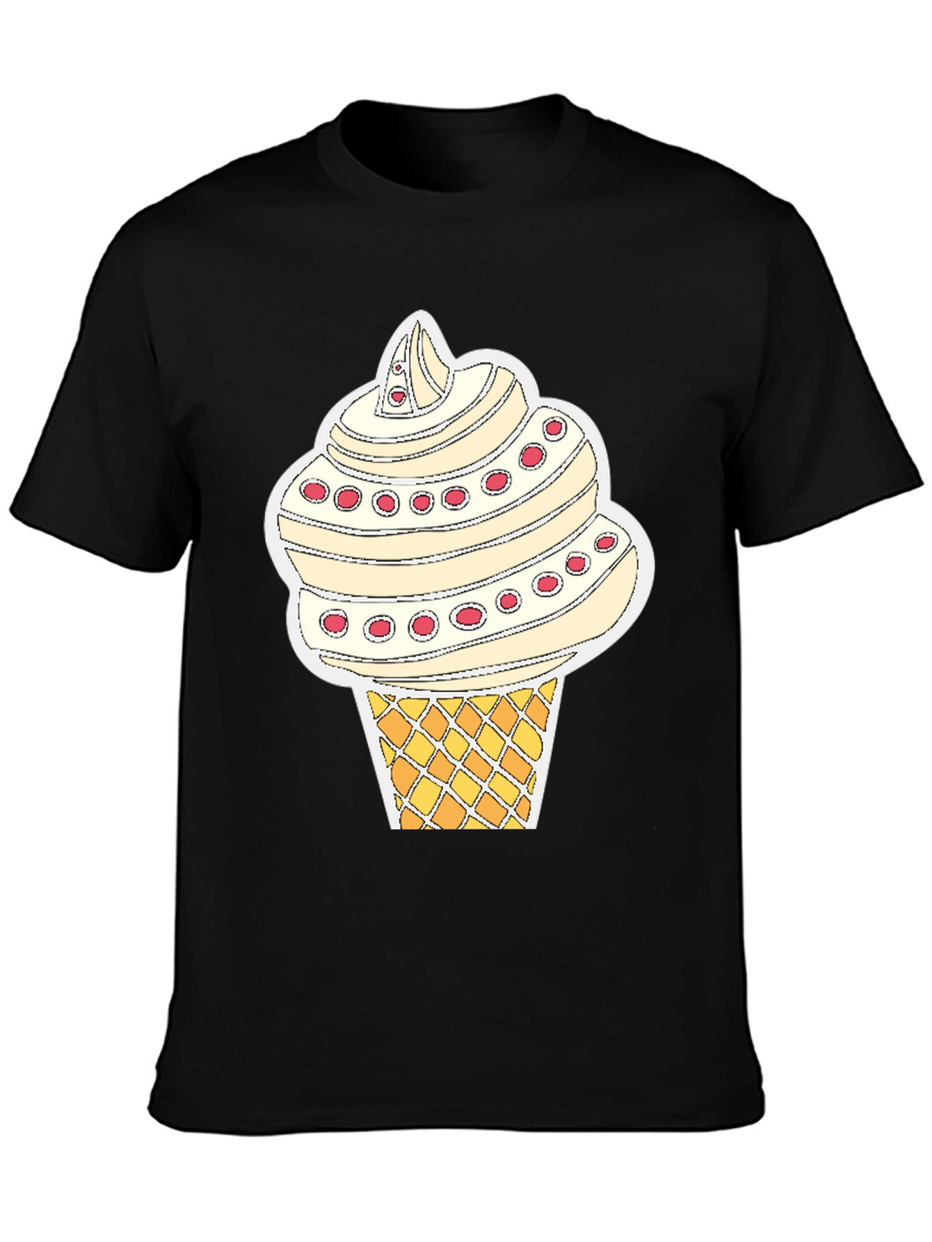 Ice Cream Cone Graphic Tee - Black Cotton T-Shirt