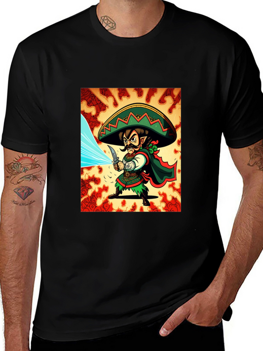 Mexican Elf Warrior Graphic Tee - Black Cotton