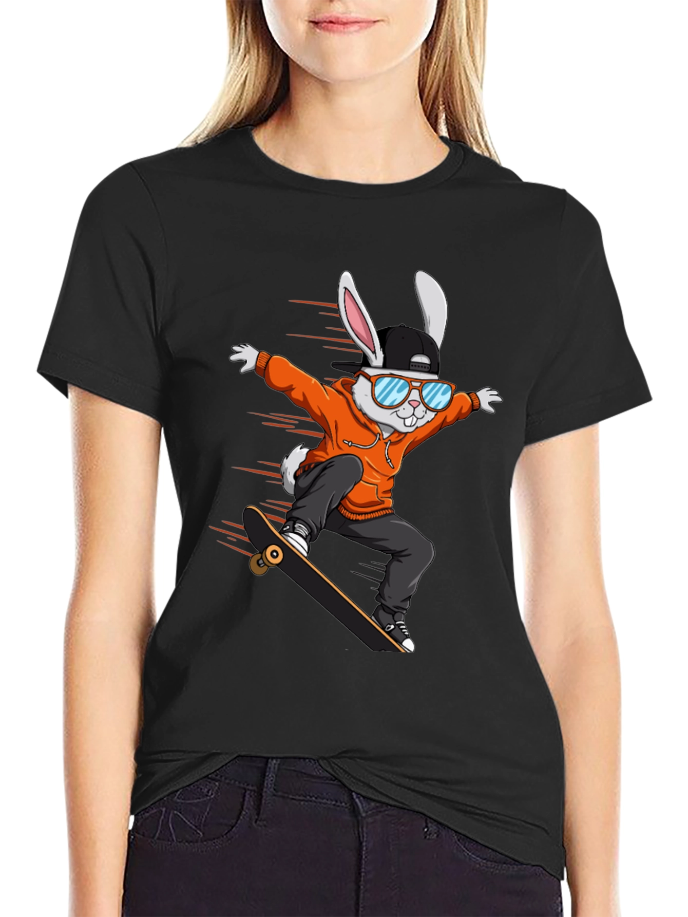 Cool Rabbit Skateboarder Graphic T-Shirt