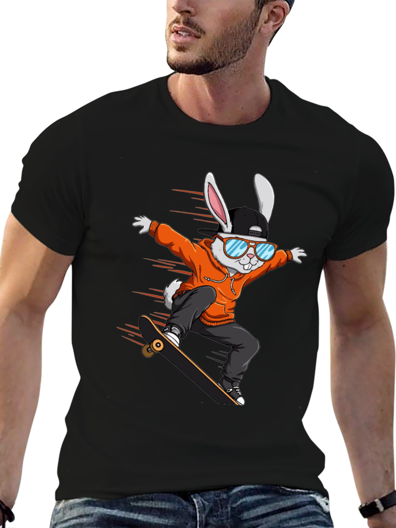 Cool Rabbit Skateboarder Graphic T-Shirt
