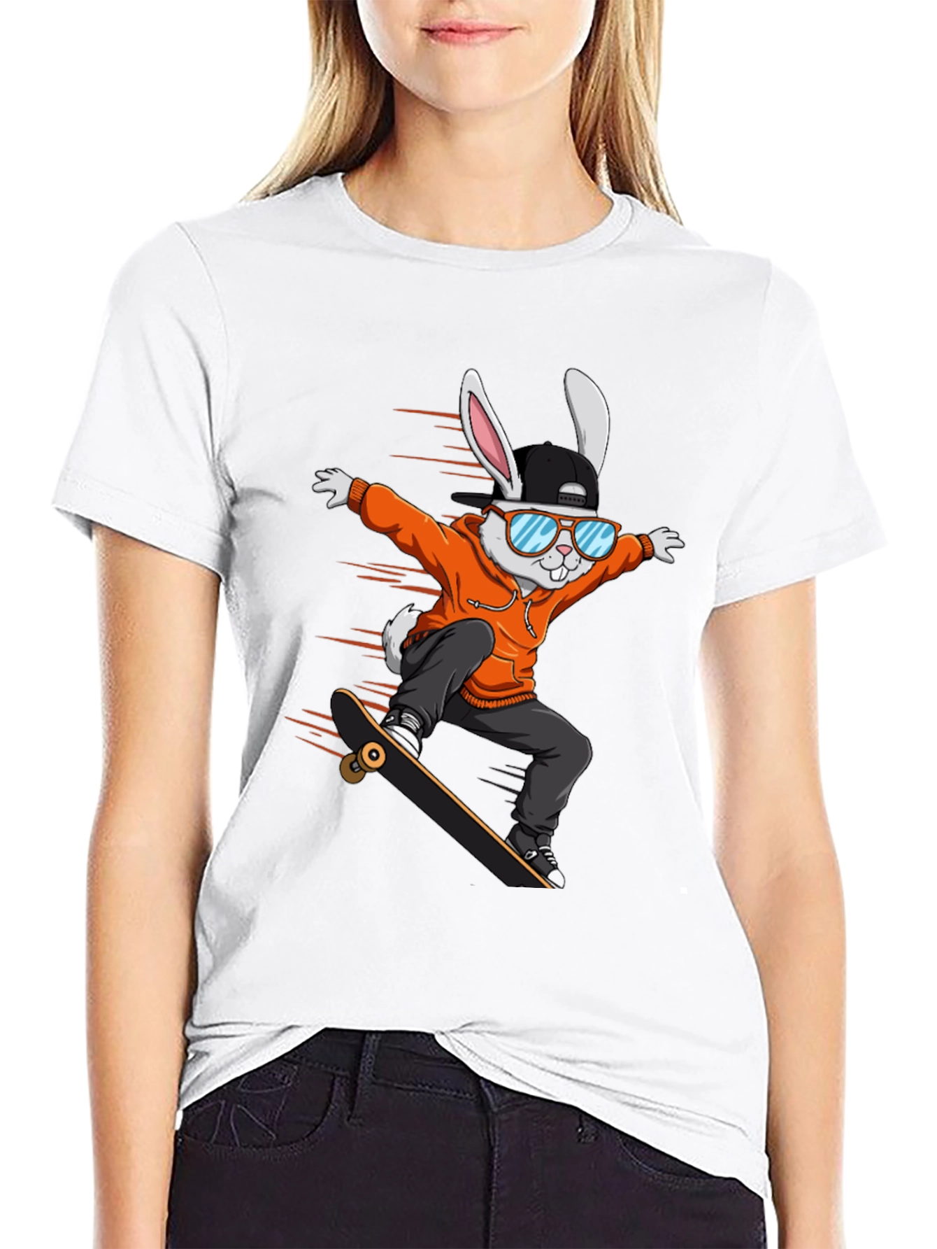 Cool Rabbit Skateboarder Graphic T-Shirt