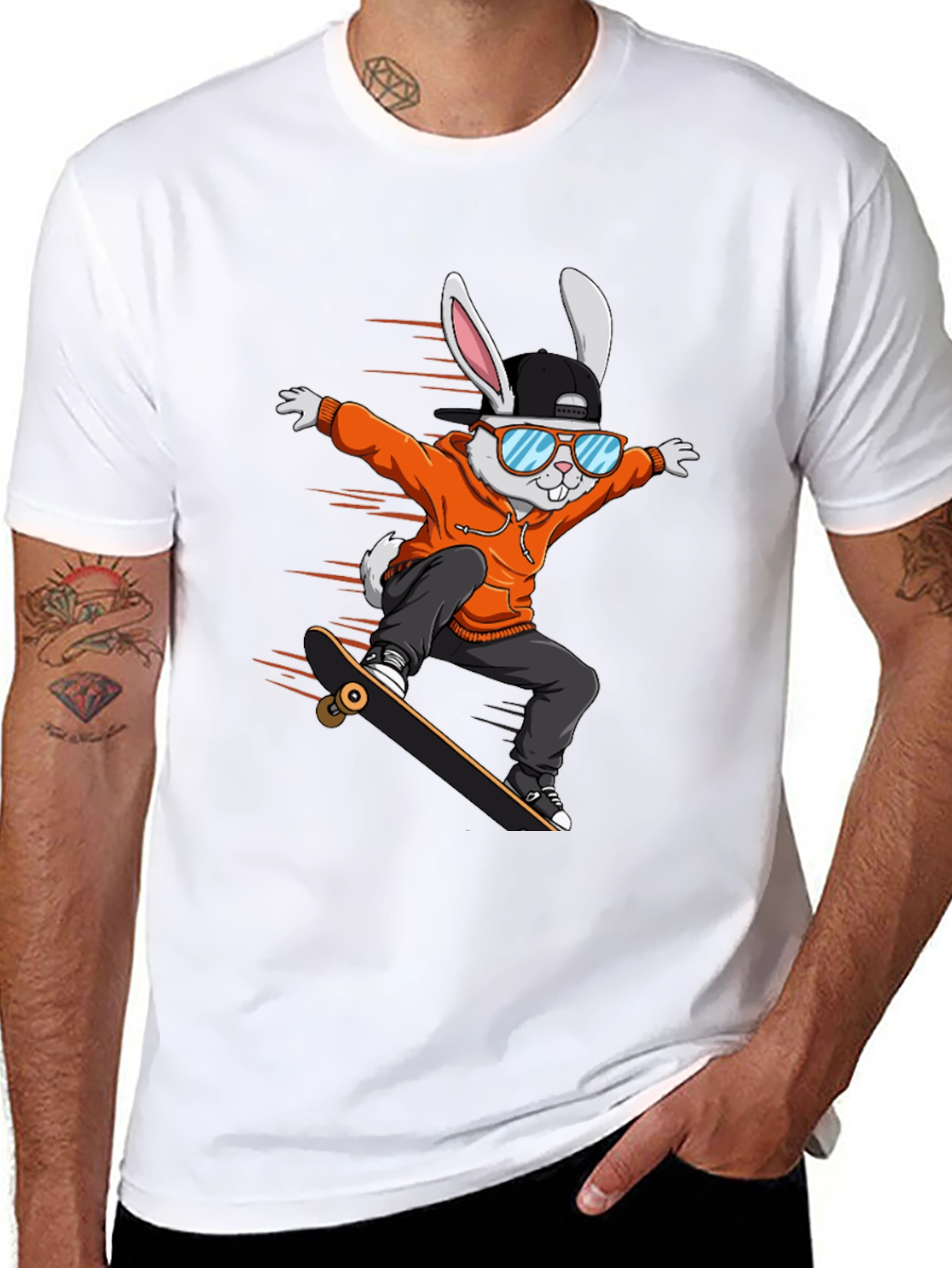 Cool Rabbit Skateboarder Graphic T-Shirt
