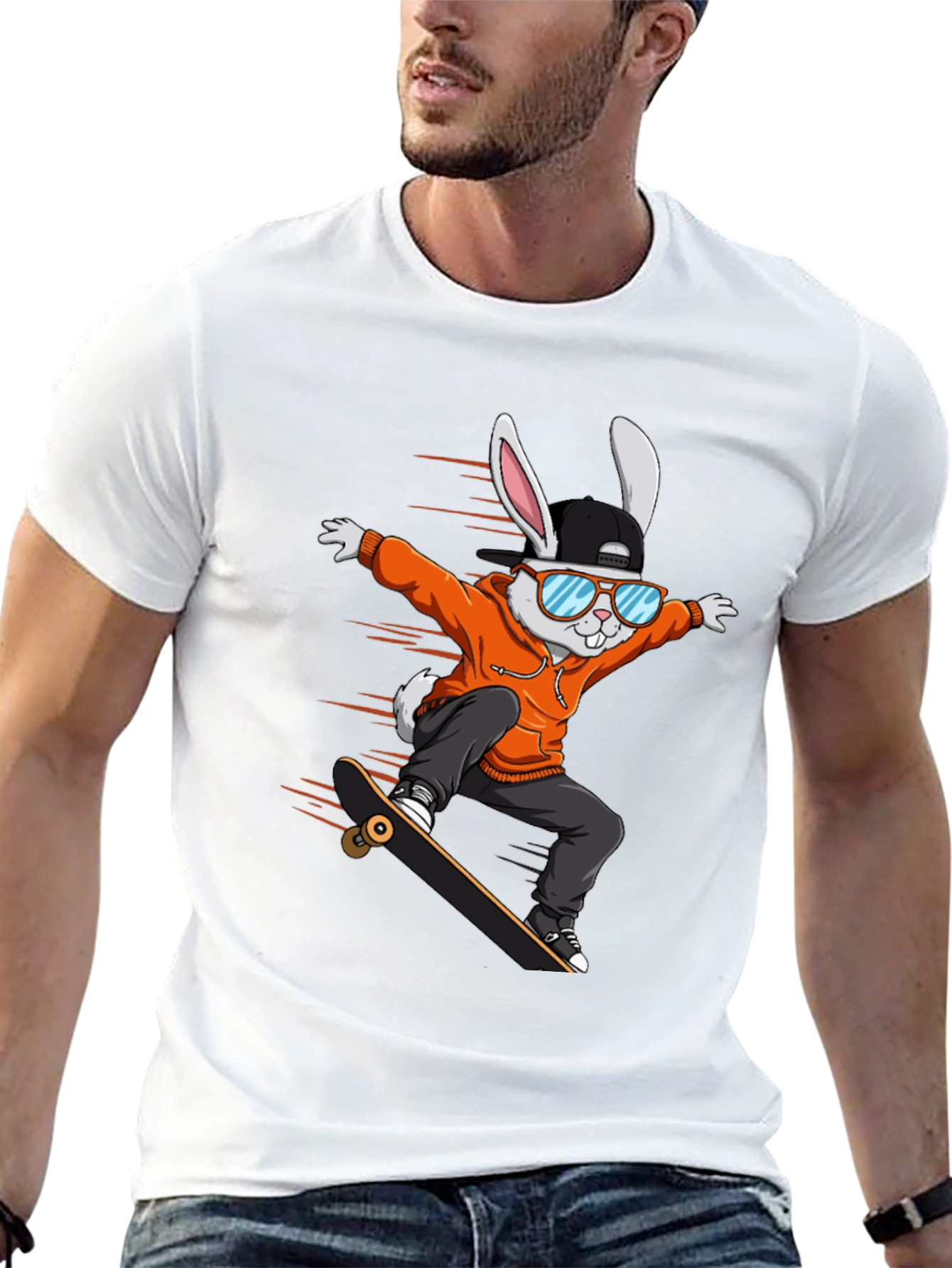 Cool Rabbit Skateboarder Graphic T-Shirt