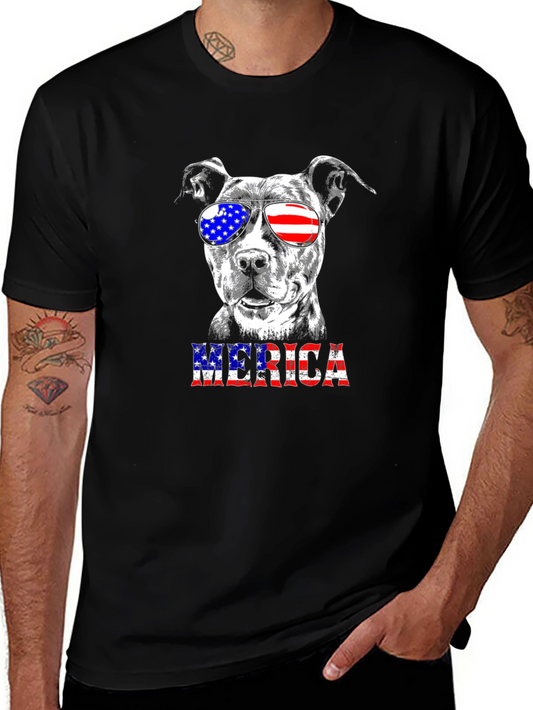 Patriotic Pitbull T-Shirt - American Flag Sunglasses