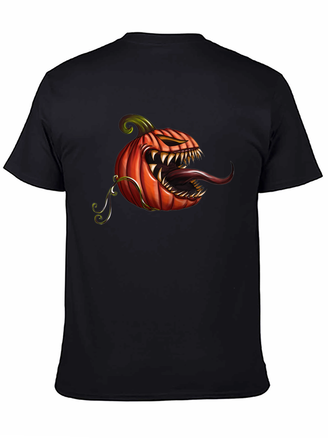 Mens Black T-Shirt with Spooky Pumpkin Design